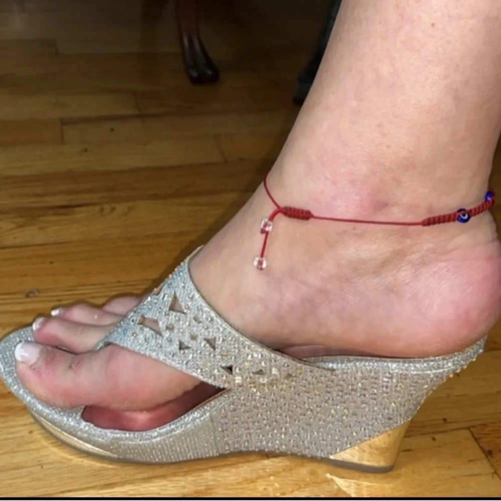 Celeste size 10 silver embellished sandal Extra sequins 3.5”wedge heel